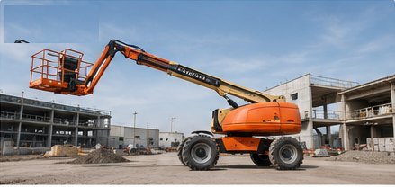 Nacelle articulée orange déployée sur un chantier